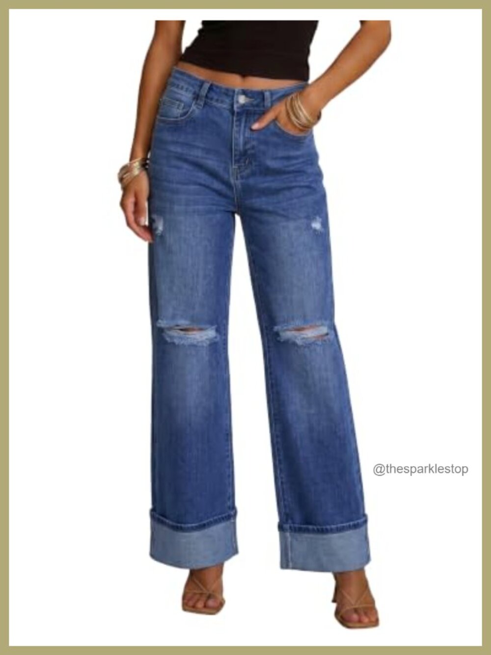 Wide Leg High Waisted Stretchy Ripped Denim Jeans | 90s Baggy Straight 29 Inseam